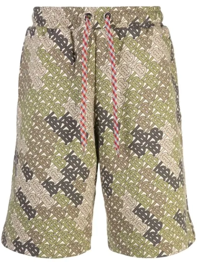 Shop Burberry Monogram Print Drawstring Shorts In Green