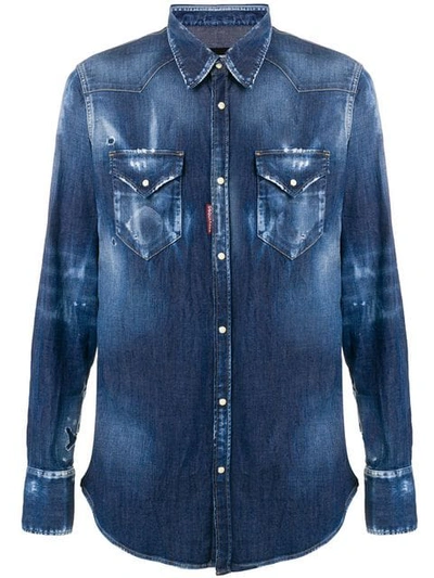 Shop Dsquared2 Distressed Denim Shirt In 470