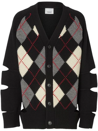 Shop Burberry Cut-out Detail Merino Wool Cashmere Cardigan In Black