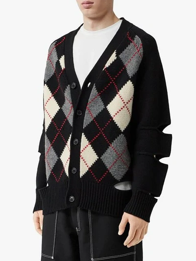Shop Burberry Cut-out Detail Merino Wool Cashmere Cardigan In Black
