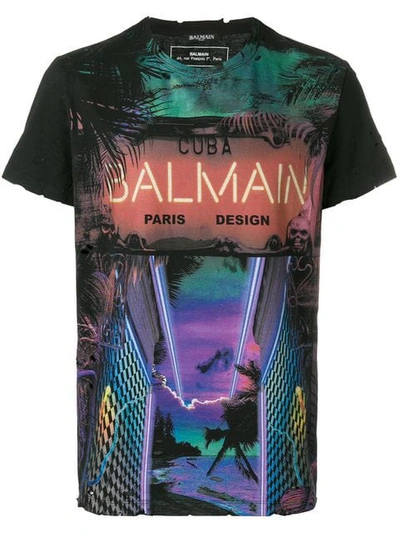 Shop Balmain Neon Cuba T-shirt In Black