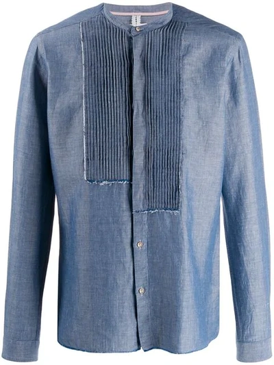 Shop Leqarant Pleated Front Mandarin Collar Shirt In Blue