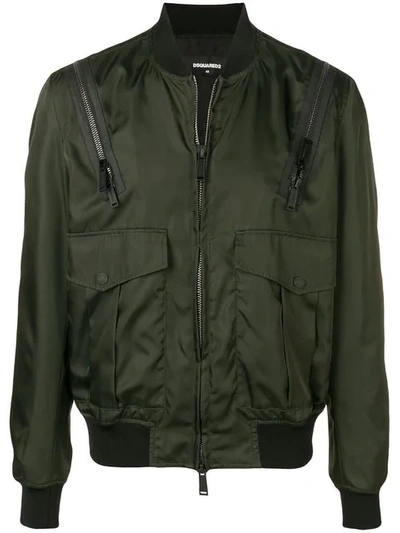 Shop Dsquared2 Zipped Up Bomber Jacket In Green