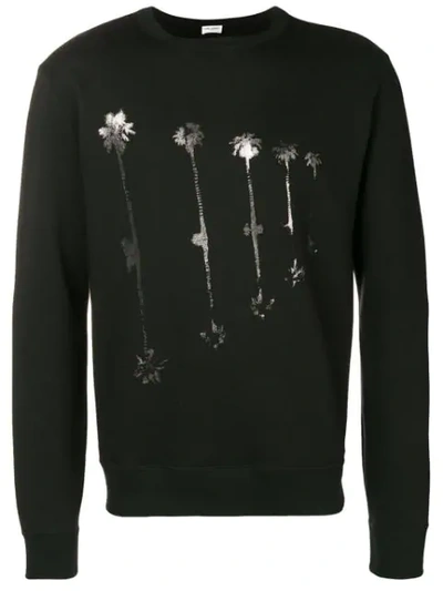 Shop Saint Laurent Palm Print Sweatshirt In Black