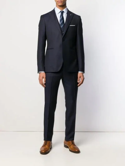 Shop Tagliatore Three Piece Suit In Blue