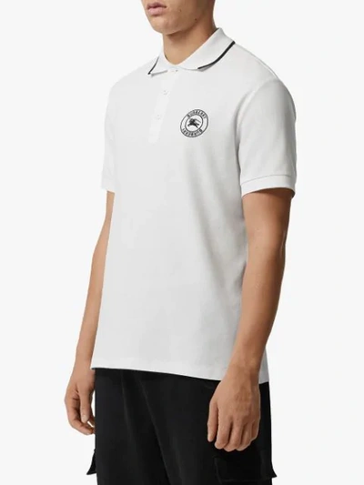 Shop Burberry Poloshirt Mit Logo-stickerei In A1464 White
