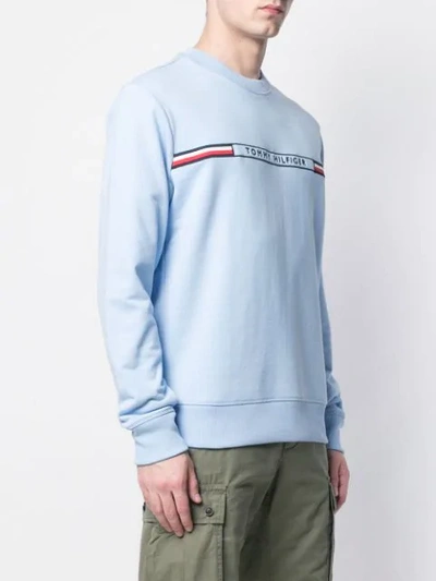 Shop Tommy Hilfiger Logo Embroidered Sweatshirt In Blue