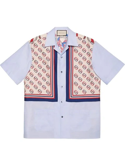 Shop Gucci Oxford Cotton And Silk Bowling Shirt In Blue
