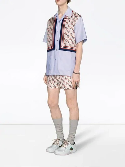 Shop Gucci Oxford Cotton And Silk Bowling Shirt In Blue
