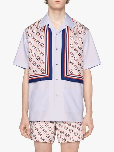 Shop Gucci Oxford Cotton And Silk Bowling Shirt In Blue