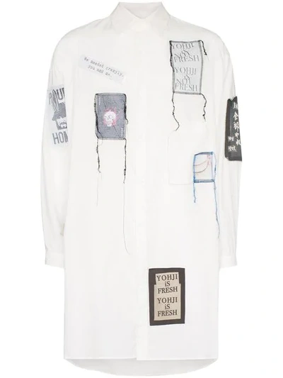 Shop Yohji Yamamoto Patch Embroidered Oversized Shirt In White