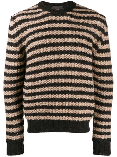 Shop Prada Striped Knitted Jumper In F049n Nero Sabbia