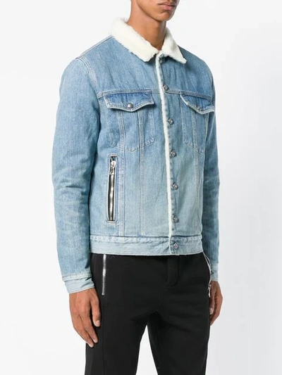 Shop Balmain Shearling Denim Jacket In Blue