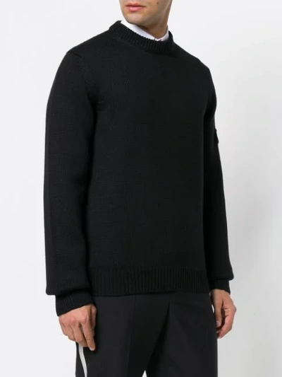 Shop Prada Chunky Knit Logo Sweater In F0002 Black