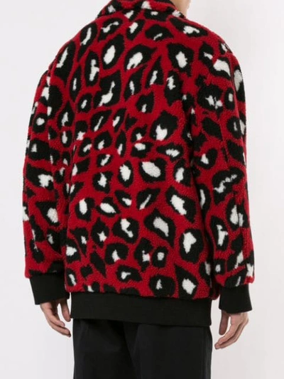 Shop Msgm Animal Print Zipped Cardigan In Red