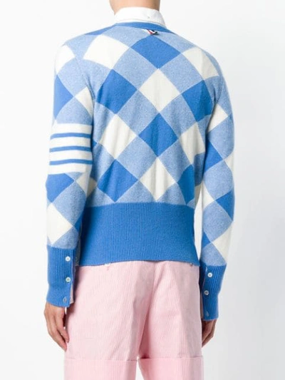 Shop Thom Browne 4-bar Bias Gingham Intarsia Cardigan In Blue