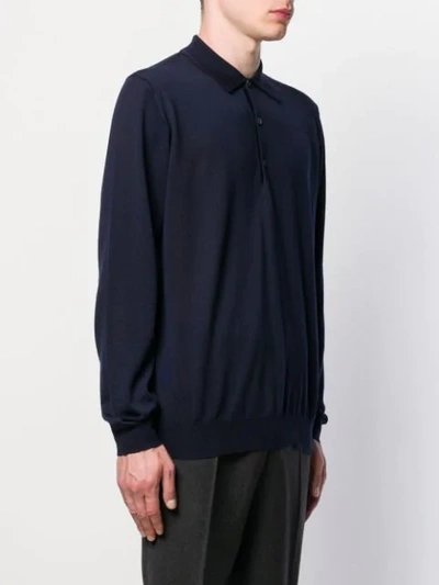 Shop Lanvin Fine Knit Polo Shirt In Blue