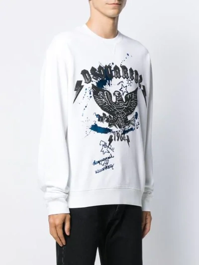 Shop Dsquared2 Eagle Print Crewneck Sweatshirt In 100   White