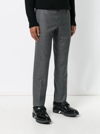 Shop Prada Houndstooth Straight Leg Trousers In Grey