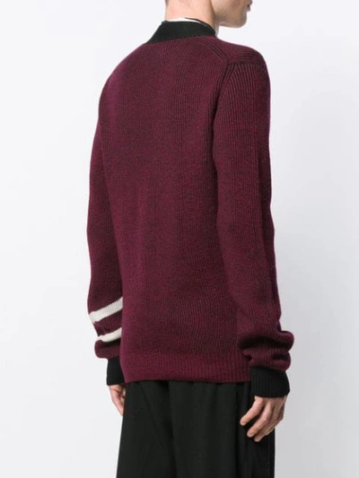 Shop Lanvin Ribbed College Cardigan In Red