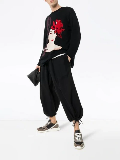Shop Yohji Yamamoto Oversized Jacquard Cotton Jumper In Black