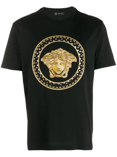 Shop Versace Embroidered Medusa T-shirt In Black