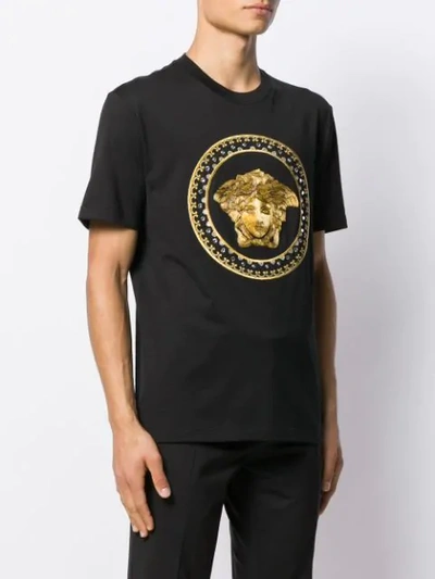 Shop Versace Embroidered Medusa T-shirt In Black