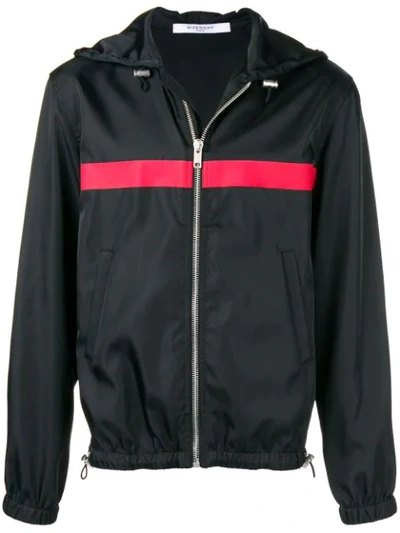 Shop Givenchy Stripe Detail Hooded Jacket In Black