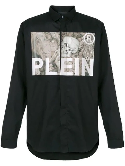 Shop Philipp Plein Logo Patch Fitted Shirt In Black