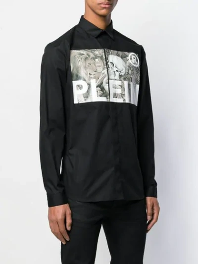 Shop Philipp Plein Logo Patch Fitted Shirt In Black