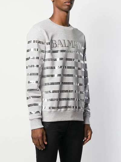 Shop Balmain Mirror Application Sweatshirt In Grey