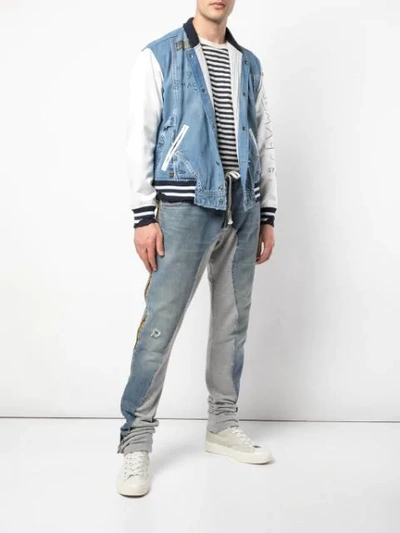 Shop Greg Lauren Contrast Sleeve Jacket In Blue