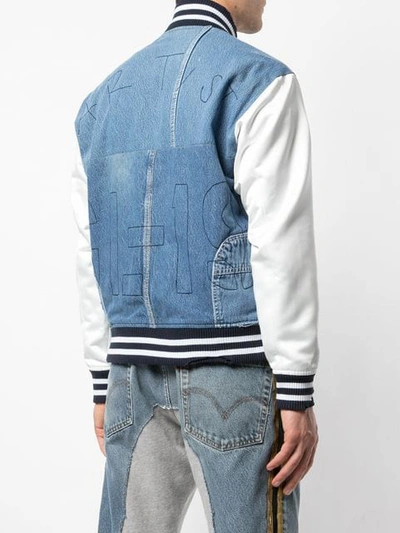 Shop Greg Lauren Contrast Sleeve Jacket In Blue