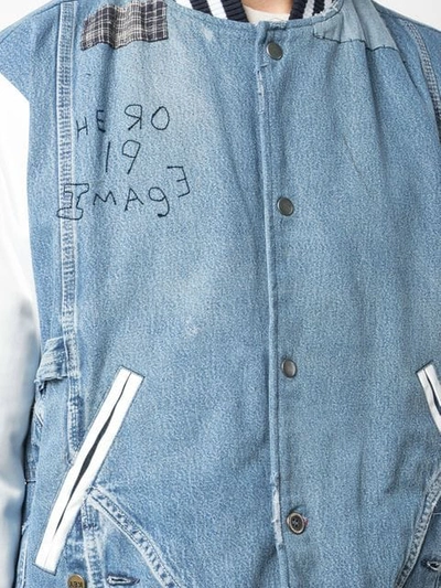 Shop Greg Lauren Contrast Sleeve Jacket In Blue