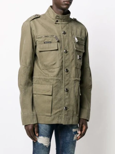 Shop Philipp Plein Logo Fitted Parka Jacket In Green