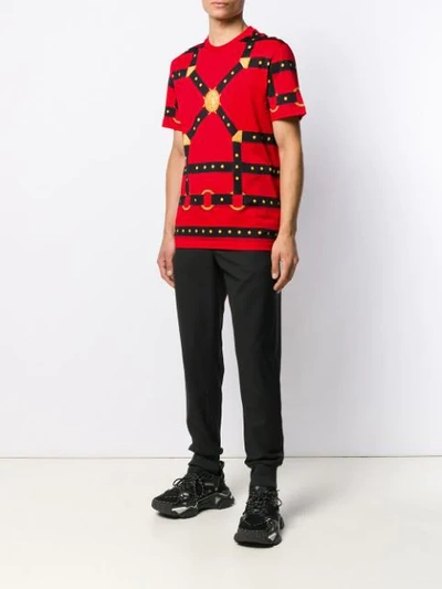 Shop Versace Medusa Belt-print T-shirt In Red