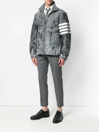 Shop Thom Browne 4-bar Intarsia Textured Jacket In Grey