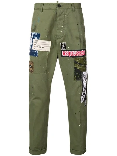 Shop Dsquared2 Logo Patch Chinos In Green