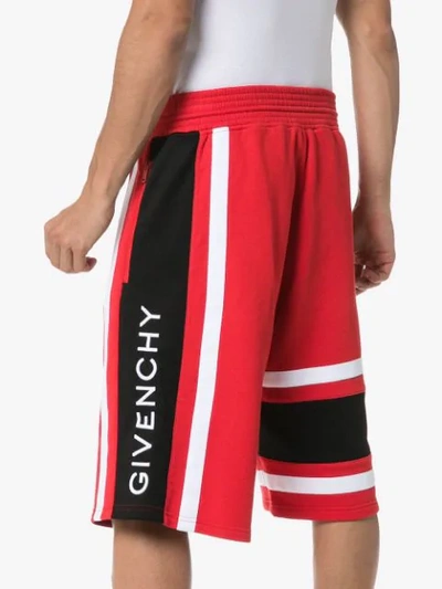 Shop Givenchy Basketball Style Logo Shorts - Red