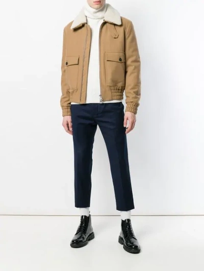 Shop Ami Alexandre Mattiussi Shearling Collar Zipped Jacket In Neutrals