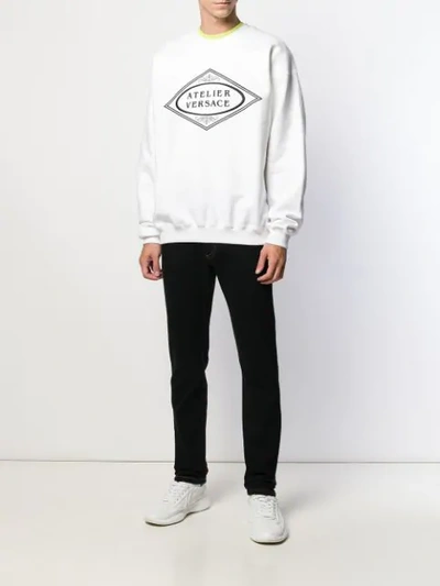 Shop Versace Printed Logo Sweatshirt In White