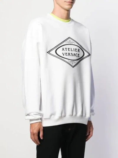 Shop Versace Printed Logo Sweatshirt In White