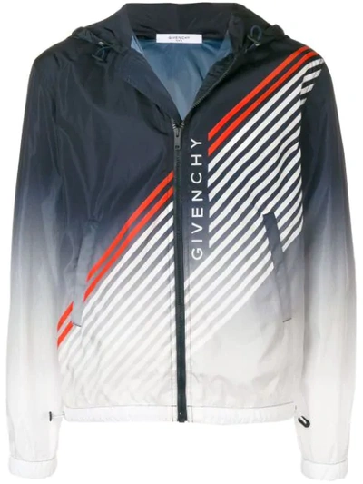 Shop Givenchy Stripe Logo Windbreaker Jacket In Blue