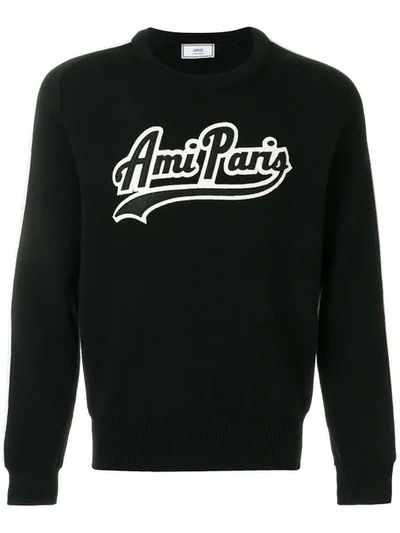 Shop Ami Alexandre Mattiussi Fine Rib Crew Neck Sweater In Black