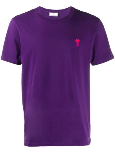 Shop Ami Alexandre Mattiussi Crew Neck Tee With Red Ami De Coeur Patch In Purple