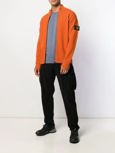 Shop Stone Island Full Zip Knit Sweatshirt In Orange