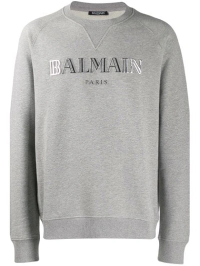 Shop Balmain Embroidered Logo Sweatshirt In Grey