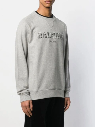Shop Balmain Embroidered Logo Sweatshirt In Grey