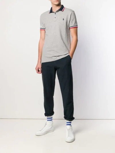 Shop Polo Ralph Lauren Stripe Detail Polo Shirt In Grey