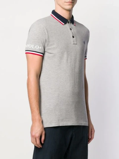 Shop Polo Ralph Lauren Stripe Detail Polo Shirt In Grey